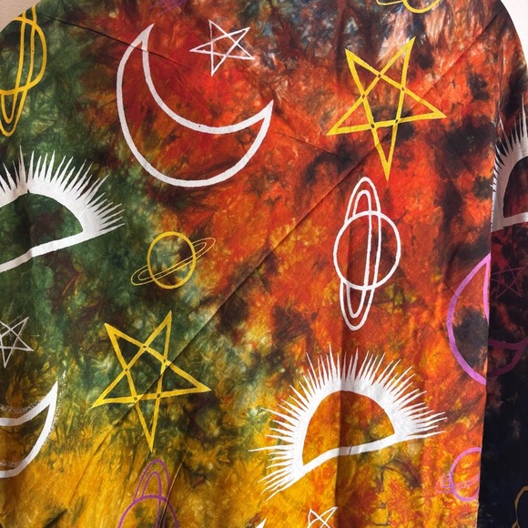 COSMO’S Colorful Celestial Patterned Fringed Scarf 100% Rayon Made In India - Picture 2 of 7